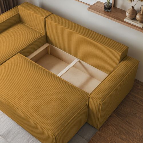 Canapé D'angle Ravelo Jaune En Velours Côtelé Avec Fonction De Couchage