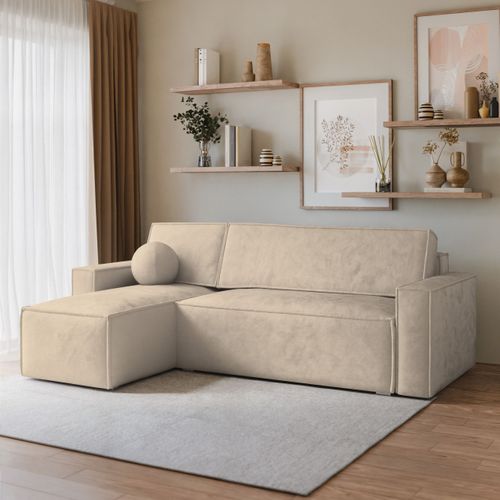 Canapé D'angle Ravelo Crème En Velours Avec Fonction De Couchage