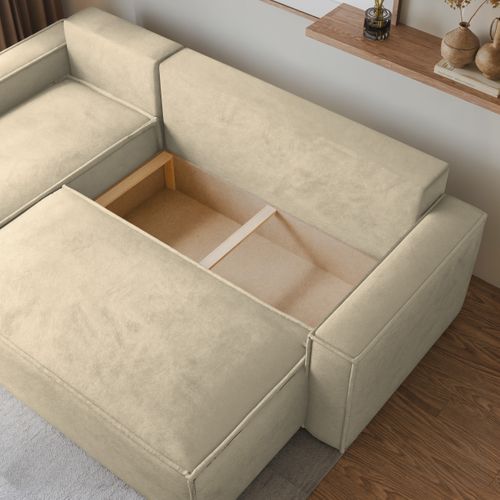 Canapé D'angle Ravelo Crème En Velours Avec Fonction De Couchage