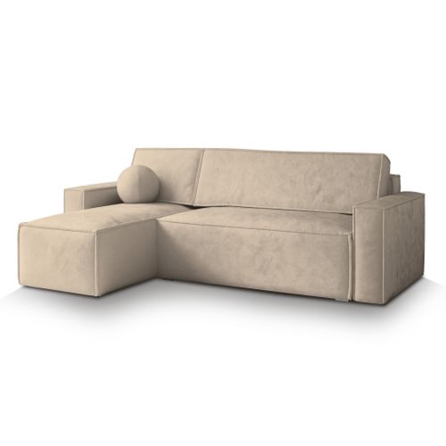 Canapé D'angle Ravelo Crème En Velours Avec Fonction De Couchage