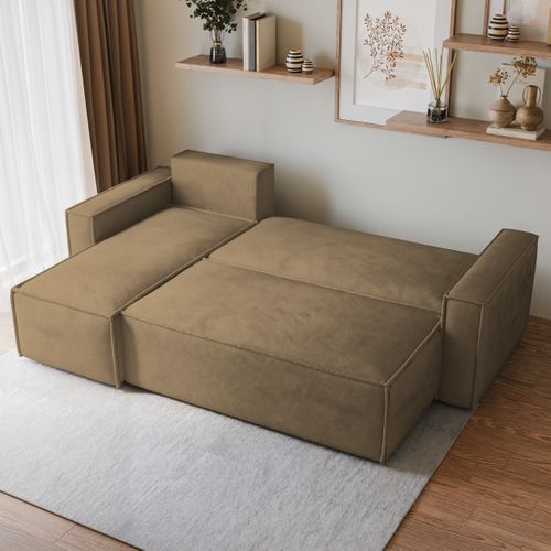 Canapé D'angle Ravelo Beige En Velours Avec Fonction De Couchage