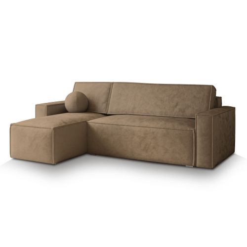 Canapé D'angle Ravelo Beige En Velours Avec Fonction De Couchage