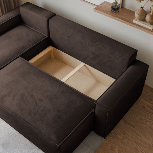 Canapé D'angle Ravelo Marron En Velours Avec Fonction De Couchage