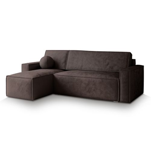 Canapé D'angle Ravelo Marron En Velours Avec Fonction De Couchage