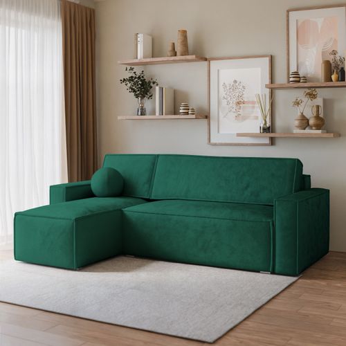 Canapé D'angle Ravelo Vert Sapin En Velours Avec Fonction De Couchage