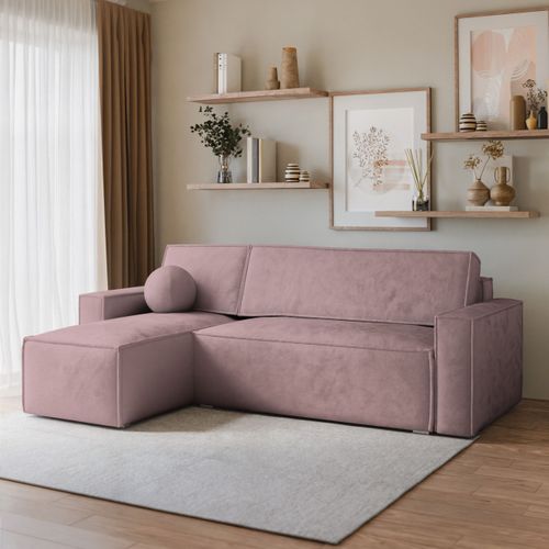 Canapé D'angle Ravelo Violet En Velours Avec Fonction De Couchage