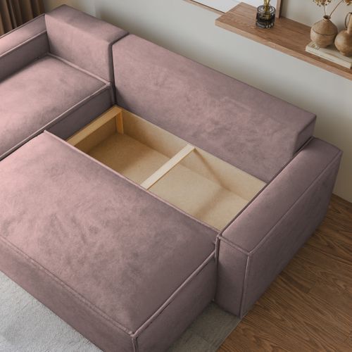 Canapé D'angle Ravelo Violet En Velours Avec Fonction De Couchage