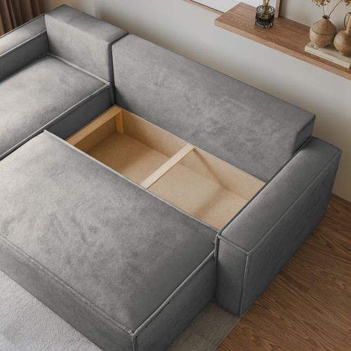 Canapé D'angle Ravelo Gris Clair En Velours Avec Fonction De Couchage