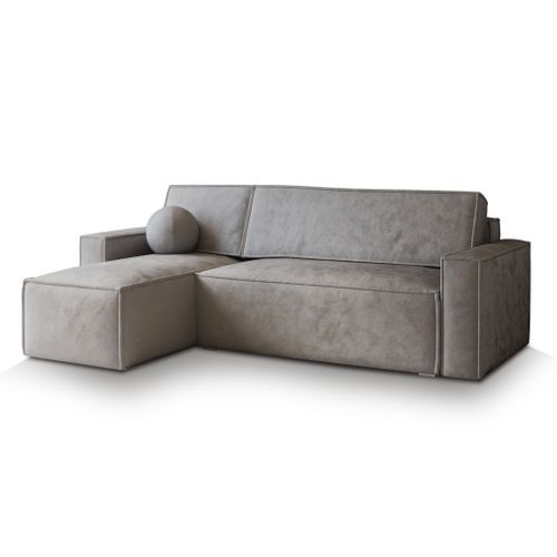 Canapé D'angle Ravelo Gris Clair En Velours Avec Fonction De Couchage
