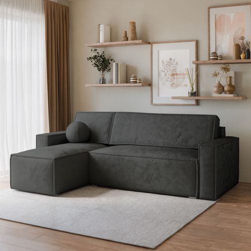 Canapé D'angle Ravelo Noir En Velours Avec Fonction De Couchage