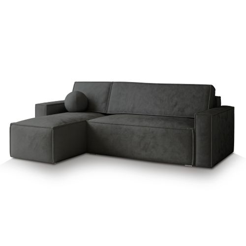 Canapé D'angle Ravelo Noir En Velours Avec Fonction De Couchage