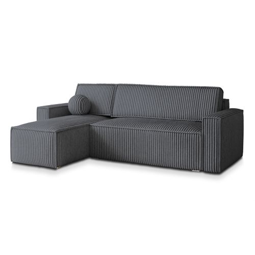Canapé D'angle Ravelo Gris En Velours Côtelé Avec Fonction De Couchage