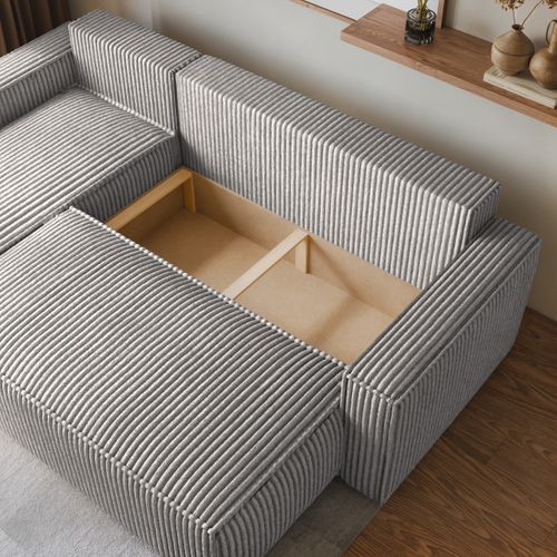 Canapé D'angle Ravelo Gris Clair En Velours Côtelé Avec Fonction De Couchage