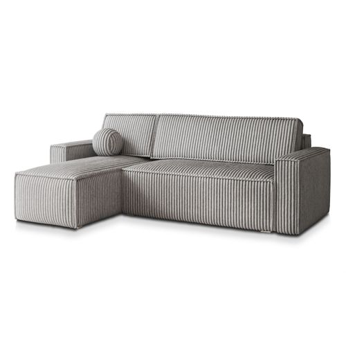 Canapé D'angle Ravelo Gris Clair En Velours Côtelé Avec Fonction De Couchage