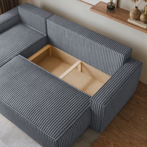 Canapé D'angle Ravelo Gris En Velours Côtelé Avec Fonction De Couchage