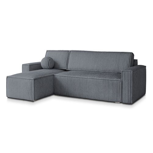 Canapé D'angle Ravelo Gris En Velours Côtelé Avec Fonction De Couchage