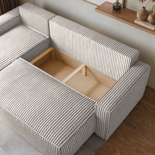 Canapé D'angle Ravelo Gris Clair En Velours Côtelé Avec Fonction De Couchage