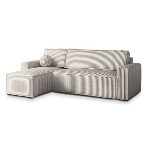 Canapé D'angle Ravelo Gris Clair En Velours Côtelé Avec Fonction De Couchage