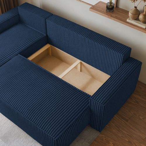 Canapé D'angle Ravelo Bleu En Velours Côtelé Avec Fonction De Couchage