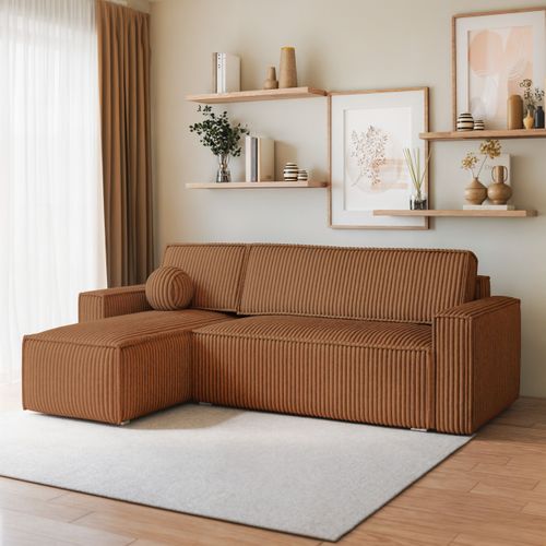 Canapé D'angle Ravelo Cuivré En Velours Côtelé Avec Fonction De Couchage