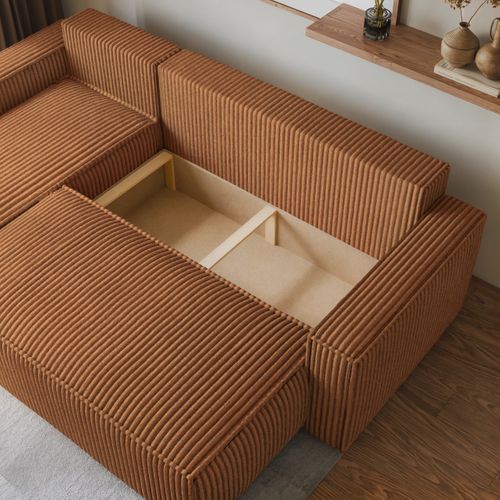 Canapé D'angle Ravelo Cuivré En Velours Côtelé Avec Fonction De Couchage