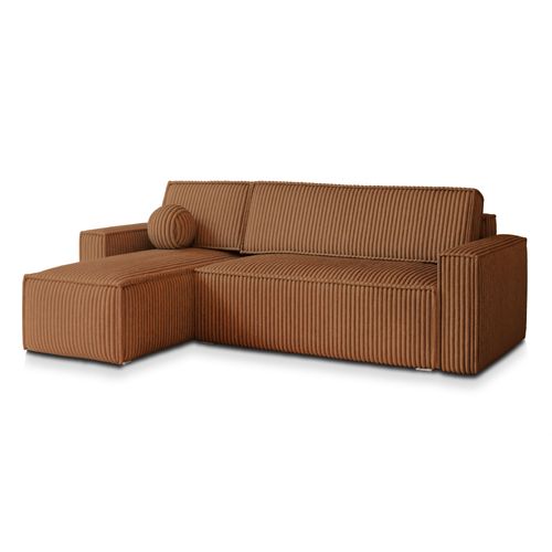 Canapé D'angle Ravelo Cuivré En Velours Côtelé Avec Fonction De Couchage