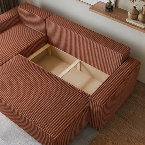 Canapé D'angle Ravelo Marron En Velours Côtelé Avec Fonction De Couchage