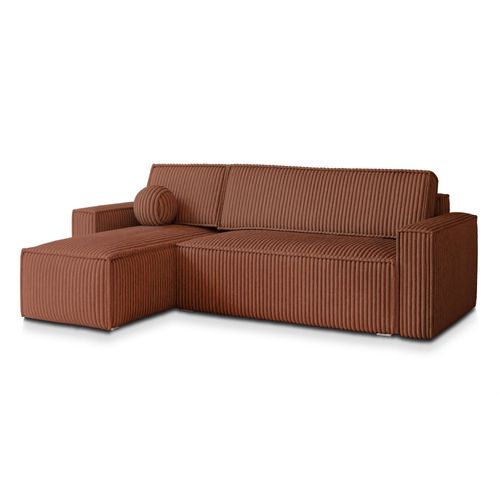 Canapé D'angle Ravelo Marron En Velours Côtelé Avec Fonction De Couchage