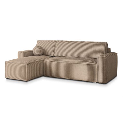 Canapé D'angle Ravelo Beige En Velours Côtelé Avec Fonction De Couchage