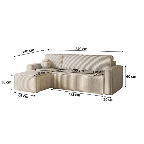 Canapé D'angle Ravelo Beige En Velours Côtelé Avec Fonction De Couchage