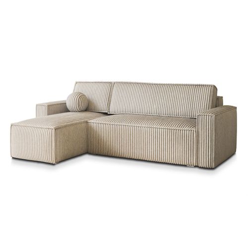 Canapé D'angle Ravelo Crème En Velours Côtelé Avec Fonction De Couchage
