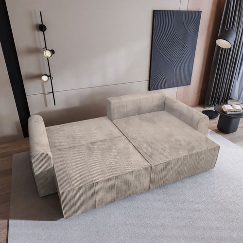 Canapé D'angle Fiano Crème En Velours Côtelé Avec Fonction De Couchage