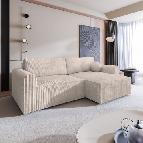 Canapé D'angle Fiano Crème En Velours Côtelé Avec Fonction De Couchage