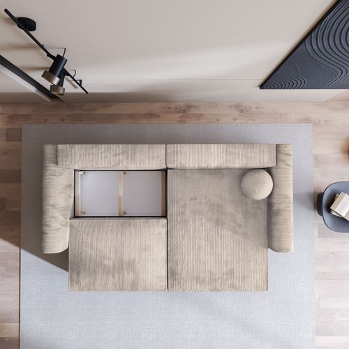 Canapé D'angle Fiano Crème En Velours Côtelé Avec Fonction De Couchage