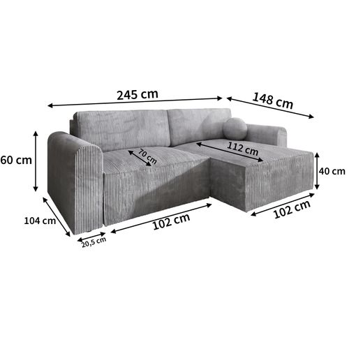 Canapé D'angle Fiano Crème En Velours Côtelé Avec Fonction De Couchage