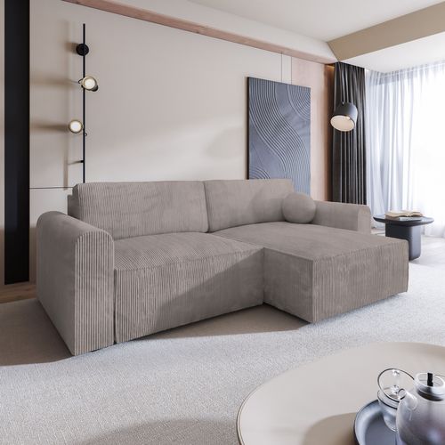 Canapé D'angle Fiano Beige En Velours Côtelé Avec Fonction De Couchage