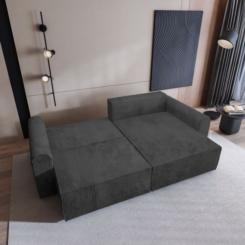 Canapé D'angle Fiano Gris En Velours Côtelé Avec Fonction De Couchage