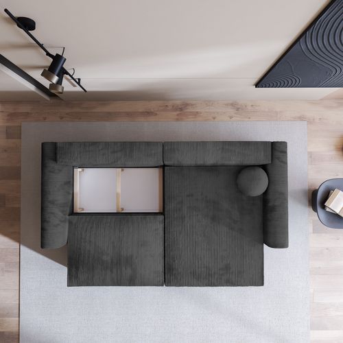 Canapé D'angle Fiano Gris En Velours Côtelé Avec Fonction De Couchage