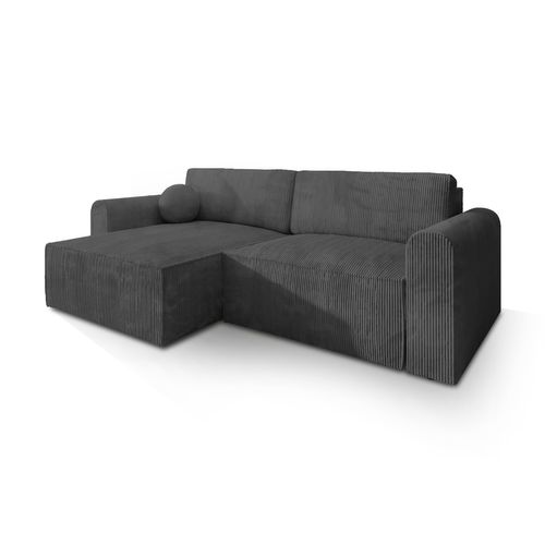 Canapé D'angle Fiano Gris En Velours Côtelé Avec Fonction De Couchage