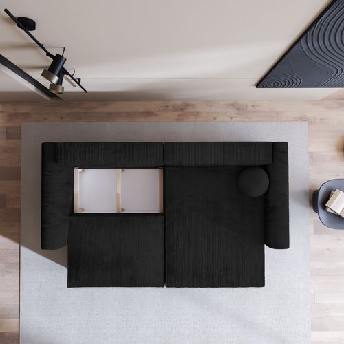 Canapé D'angle Fiano Noir En Velours Côtelé Avec Fonction De Couchage