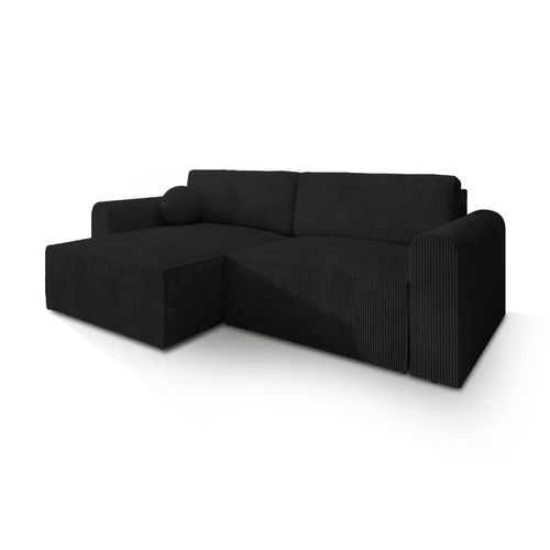 Canapé D'angle Fiano Noir En Velours Côtelé Avec Fonction De Couchage