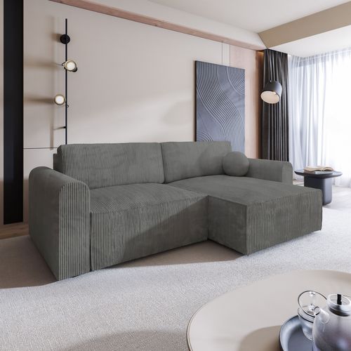 Canapé D'angle Fiano Gris En Velours Côtelé Avec Fonction De Couchage
