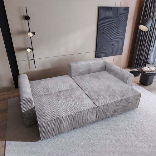 Canapé D'angle Fiano Gris Clair En Velours Côtelé Avec Fonction De Couchage