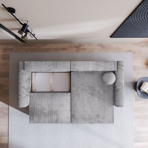 Canapé D'angle Fiano Gris Clair En Velours Côtelé Avec Fonction De Couchage