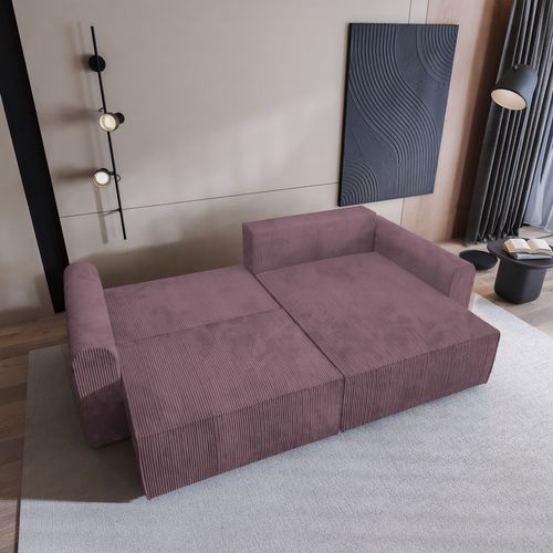 Canapé D'angle Fiano Violet En Velours Côtelé Avec Fonction De Couchage