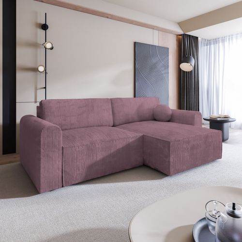 Canapé D'angle Fiano Violet En Velours Côtelé Avec Fonction De Couchage