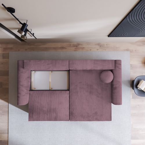 Canapé D'angle Fiano Violet En Velours Côtelé Avec Fonction De Couchage