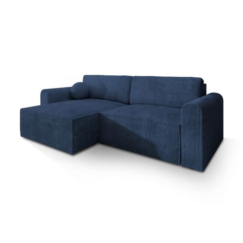 Canapé D'angle Fiano Bleu En Velours Côtelé Avec Fonction De Couchage