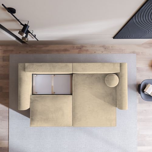 Canapé D'angle Fiano Crème En Velours Avec Fonction De Couchage