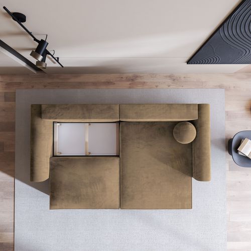 Canapé D'angle Fiano Beige En Velours Avec Fonction De Couchage